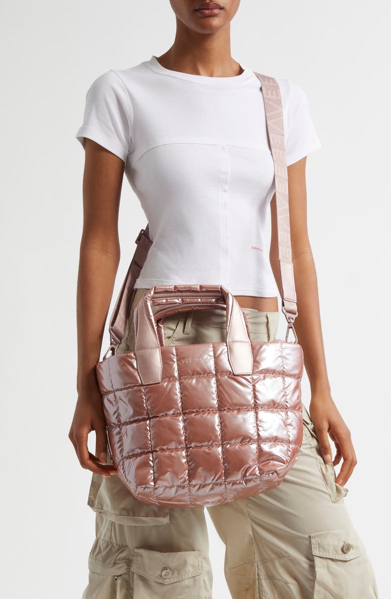 VeeCollective Small Porter Water Repellent Quilted Recycled Nylon Tote, Alternate, color, Gin Fizz Metallic