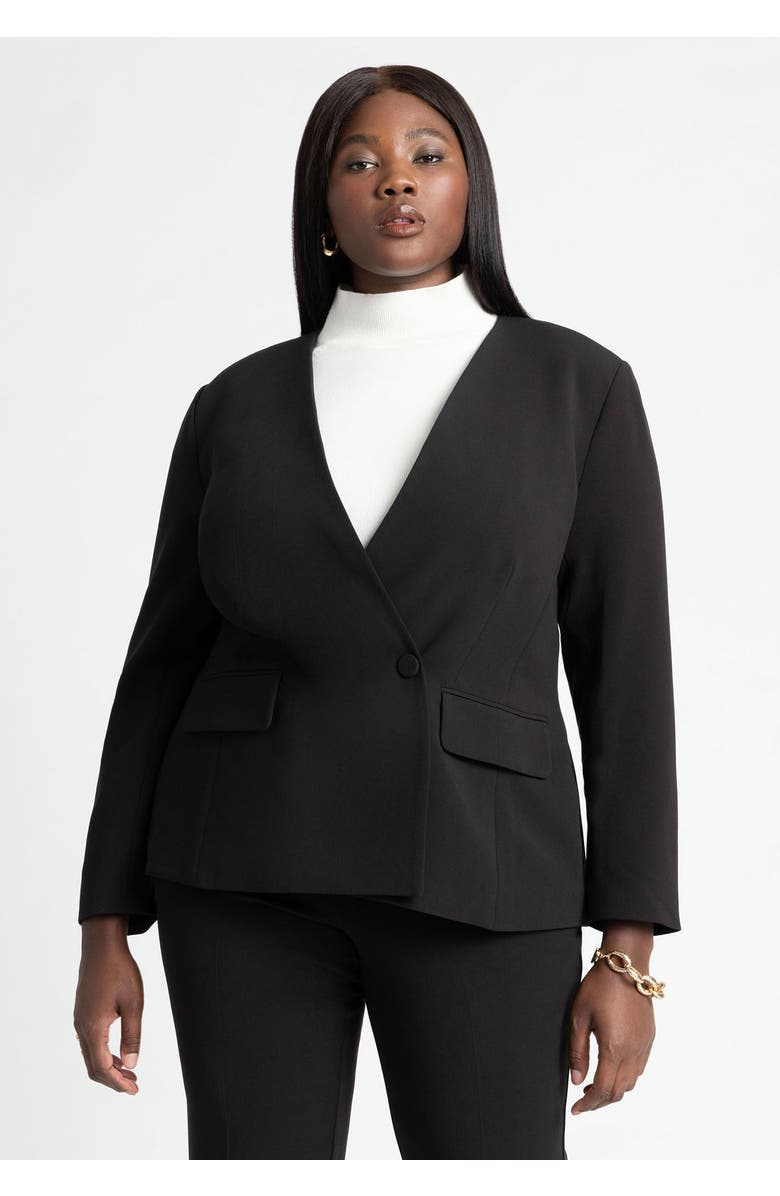 ELOQUII The 365 Semi Stretch Double Breast Collarless Blazer, Main, color, Black Onyx