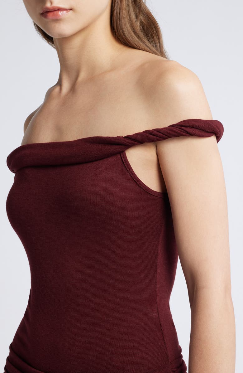 Pixie Market Pamela Off-the-Shoulder Knit Dress, Alternate, color, Oxblood Red