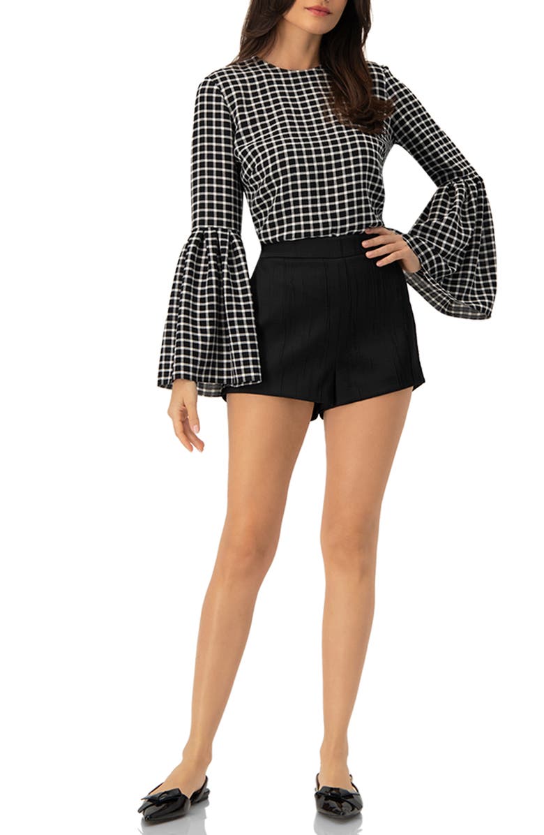 IVONNE Check Blouse with Puffed Sleeves, Alternate, color, Black