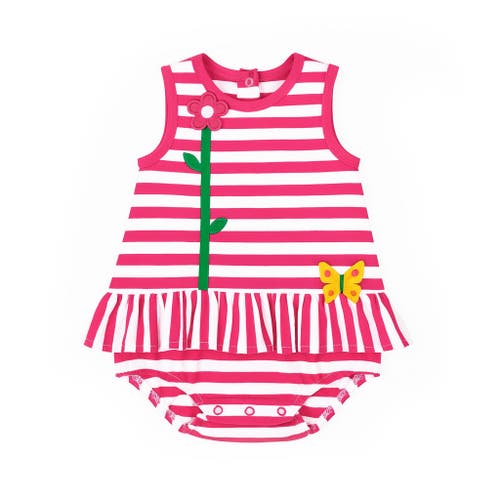 Florence Eiseman Babies' Stripe Knit Romper With Flower In Pink