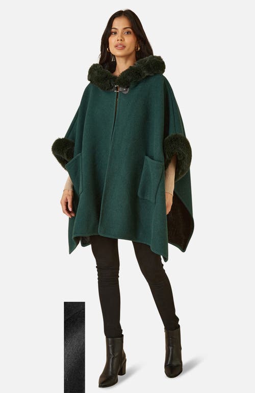 Yumi Hooded Fur Cape Jacket In Green