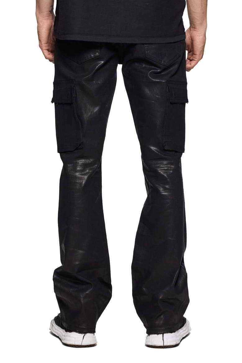 Coated Cargo Flare Jeans, Alternate, color, BLACK