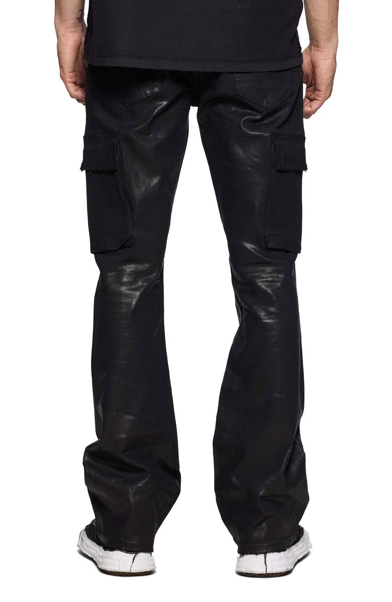 PURPLE BRAND Coated Cargo Flare Jeans, Alternate, color, Black