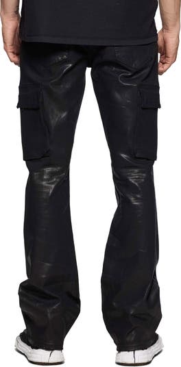 Coated Cargo Flare Jeans