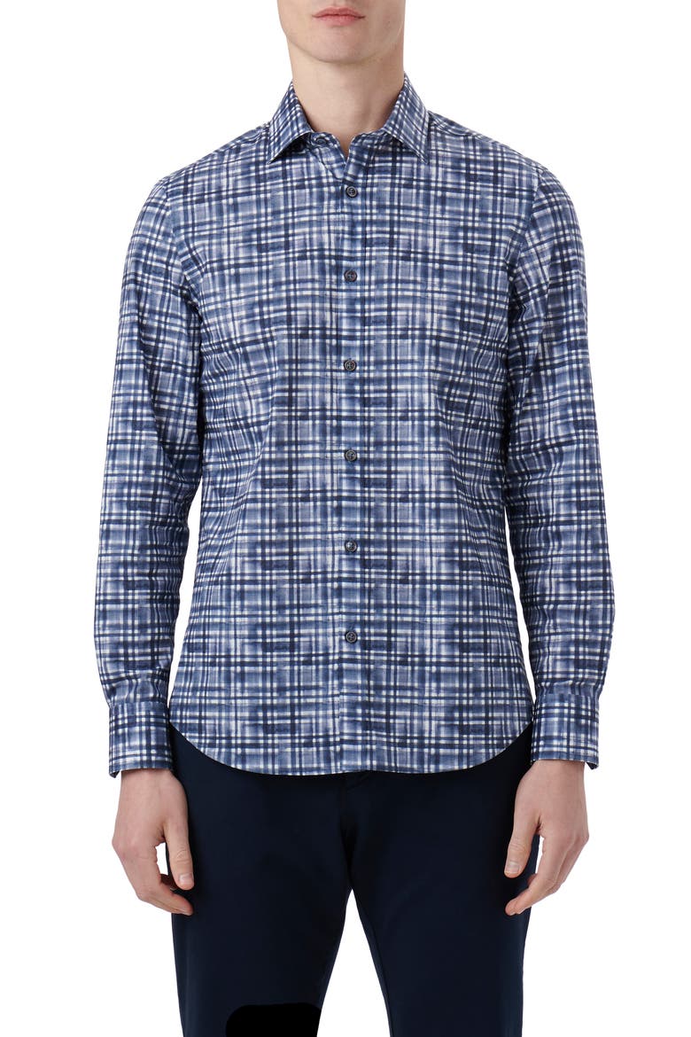 Julian Shaped Fit Print Button-Up Shirt, Main, color, BALTIC