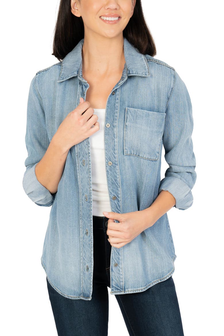 Grace Fitted Long Sleeve Denim Button-Up Shirt, Main, color, WISHFUL W/NEW V