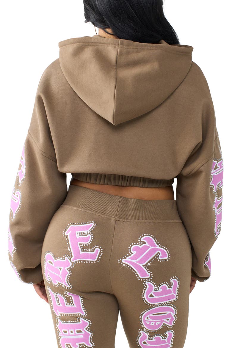 Crystal Patched Relaxed Full Zip Hoodie, Alternate, color, SHITAKE