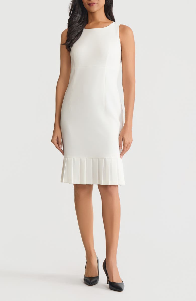 KASPER Pleat Hem Sleeveless Sheath Dress, Main, color, Vanilla Ice