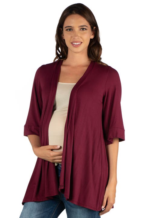 Maternity Open Front Elbow Length Sleeve Cardigan