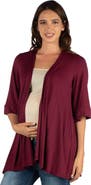 24seven Comfort Apparel Maternity Open Front Elbow Length Sleeve Cardigan