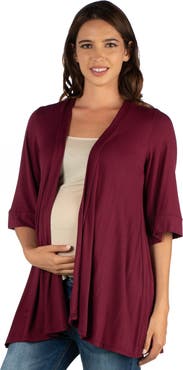 24seven Comfort Apparel Maternity Open Front Elbow Length Sleeve Cardigan