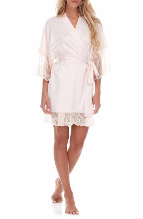 Flora Nikrooz Gabby Lace Trim Satin Chermeuse Wrap