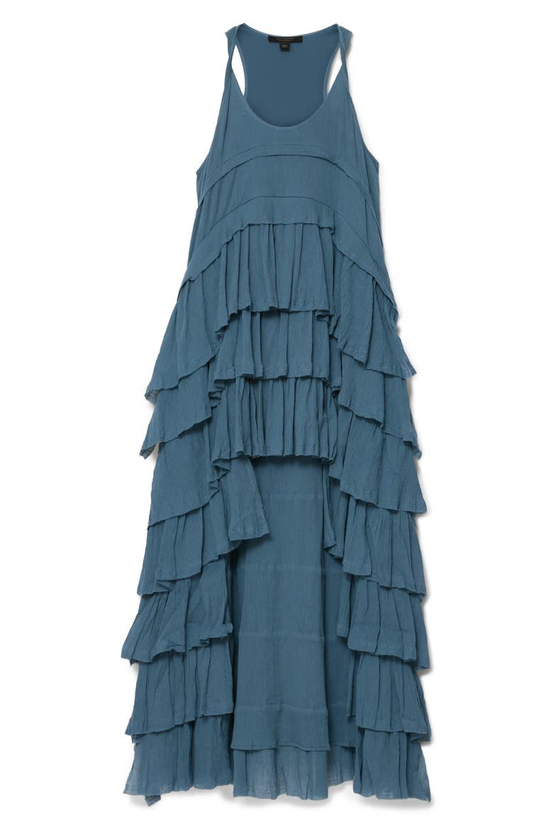 Cavarly High Low Ruffled Cotton Crepe Dress, Alternate, color, CAPTAIN BLUE