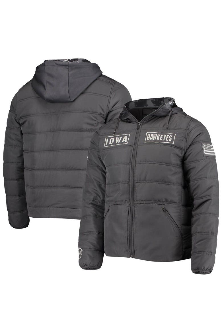 Men's Colosseum Charcoal Iowa Hawkeyes OHT Military Appreciation Digital Camo Detail Full-Zip Puffer Jacket, Alternate, color, Charcoal