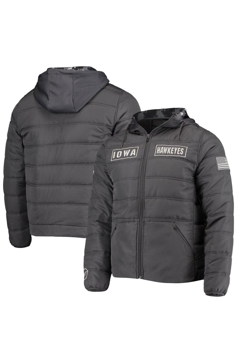 COLOSSEUM Men's Colosseum Charcoal Iowa Hawkeyes OHT Military Appreciation Digital Camo Detail Full-Zip Puffer Jacket, Alternate, color, 
