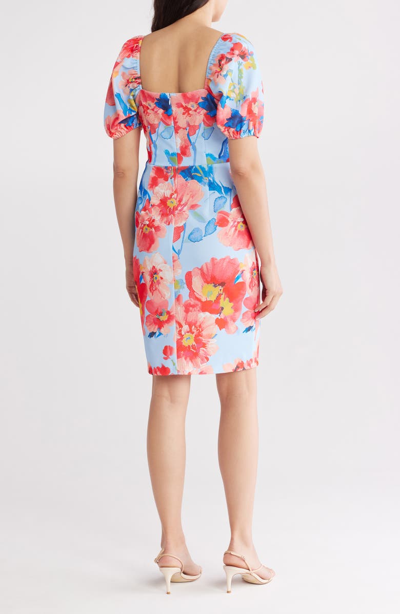 Eliza J Floral Puff Sleeve Sheath Dress, Alternate, color, Peri Multi