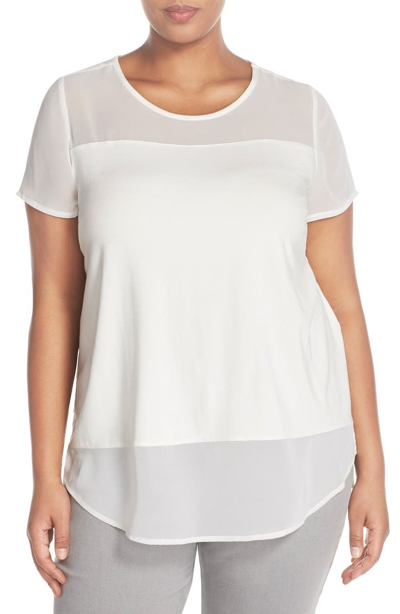 Vince Camuto Chiffon Inset Knit Top, Main, color,