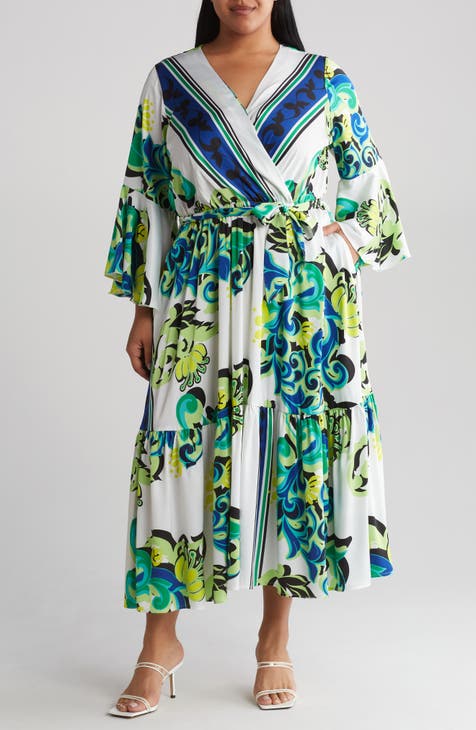 Santorini Print Long Sleeve Maxi Dress (Plus)