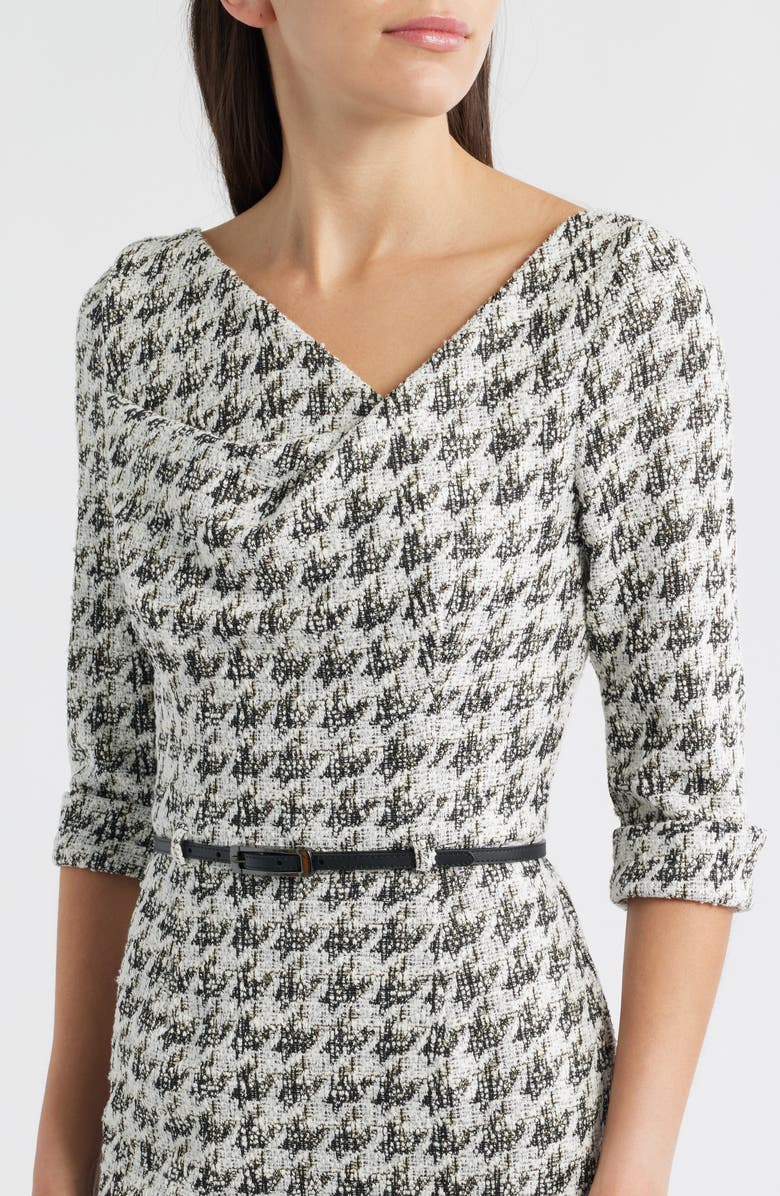 Black Halo Jackie Houndstooth Cowl Neck Tweed Midi Dress, Alternate, color, Classic Luxe