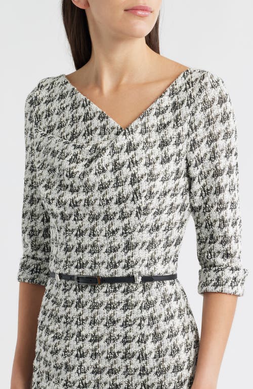 Black Halo Jackie Houndstooth Cowl Neck Tweed Midi Dress In Multi