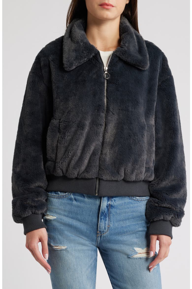 Faux Fur Jacket, Alternate, color, CHARCOAL