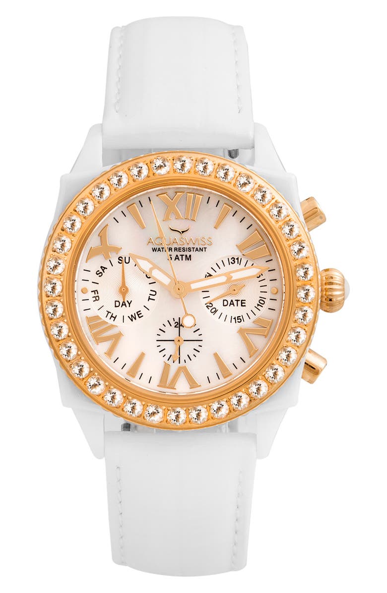 AQUASWISS Chloe Leather Strap Watch, 37mm x 45.5mm, Main, color,