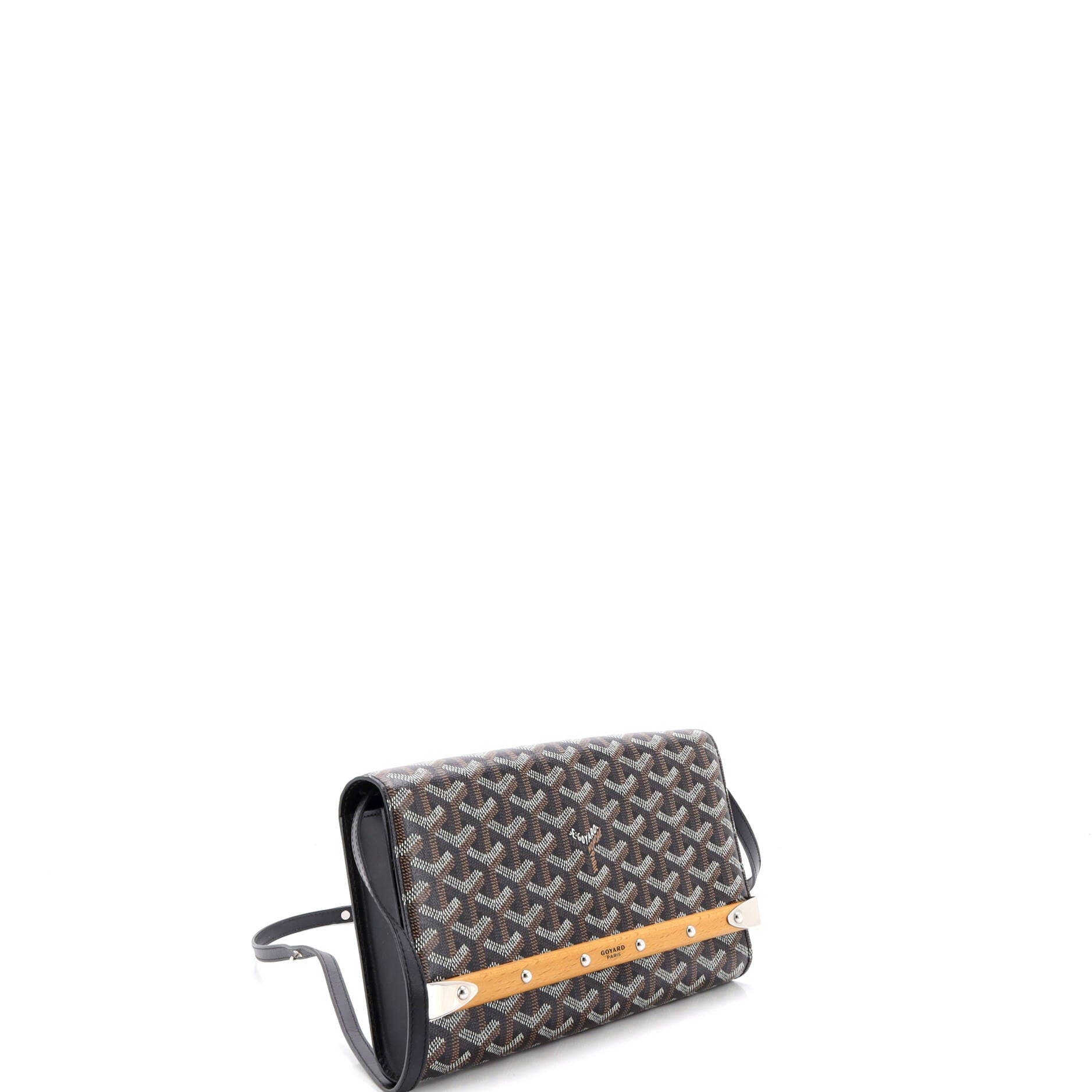 Pre-Owned Goyard Monte Carlo Clutch with Strap Coated Canvas PM, Alternate, color, Black