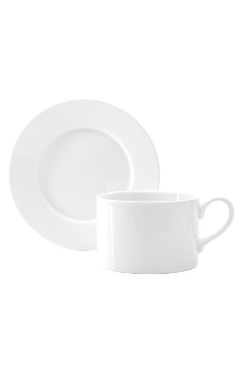 Our Table Simply White 6 Piece 3.75 Inch Porcelain Cups With Saucers Set, Alternate, color, White