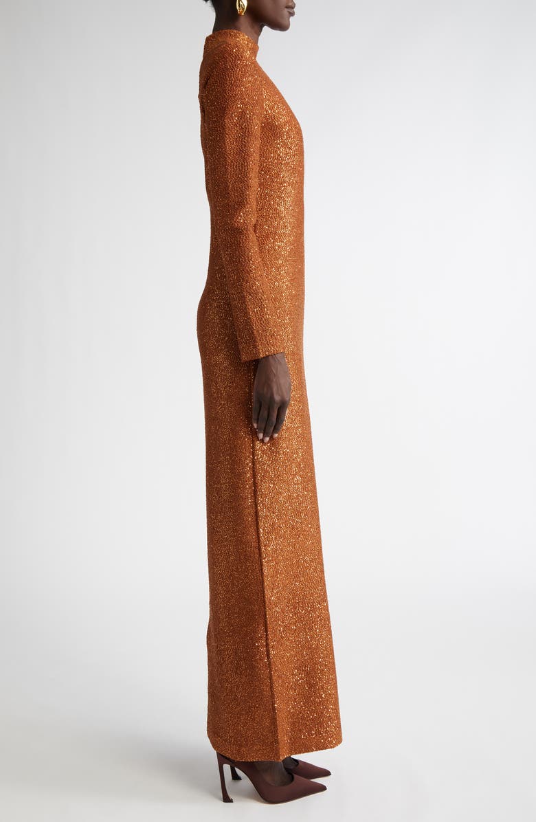 ST. JOHN Sequin Long Sleeve Mock Neck Column Gown, Alternate, color, 