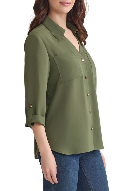 Jones New York Jasper Crepe Collarless Tunic In Green