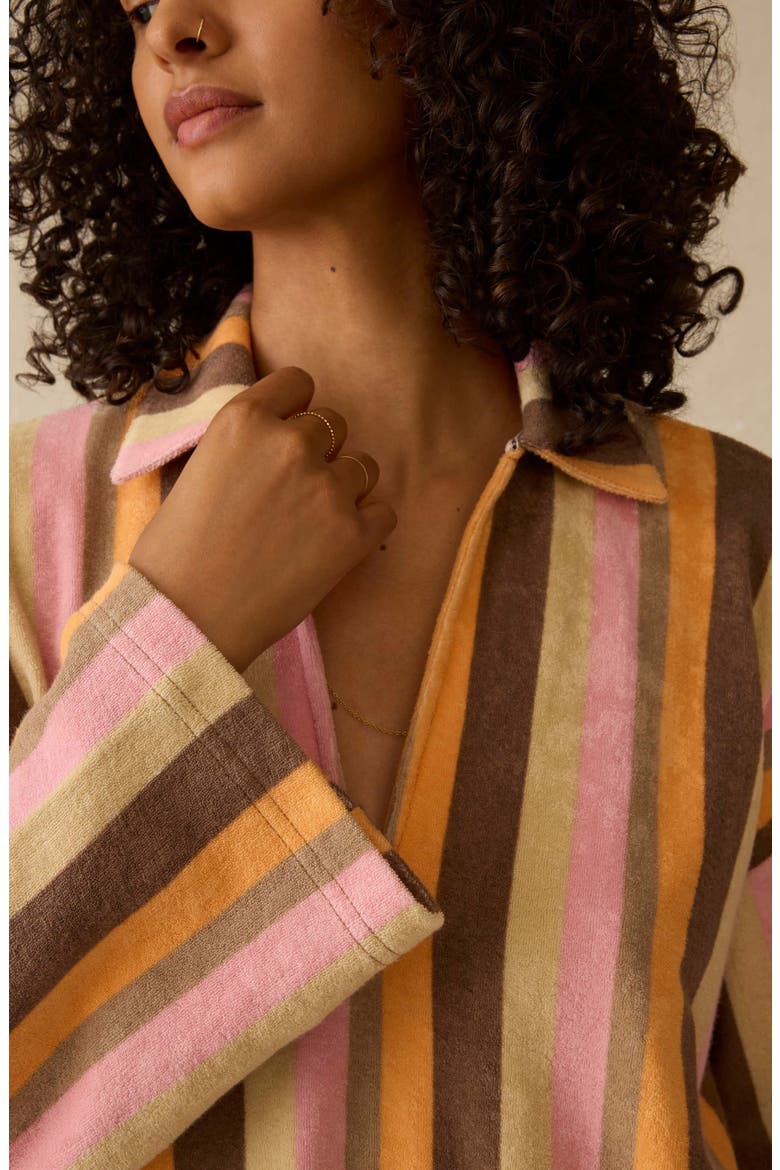 Cabana Long Sleeve Towel Terry Minidress, Alternate, color, SUN KISSED STRIPE