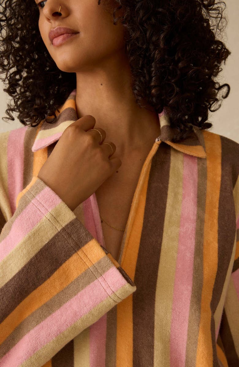 Faherty Cabana Long Sleeve Towel Terry Minidress, Alternate, color, Sun Kissed Stripe