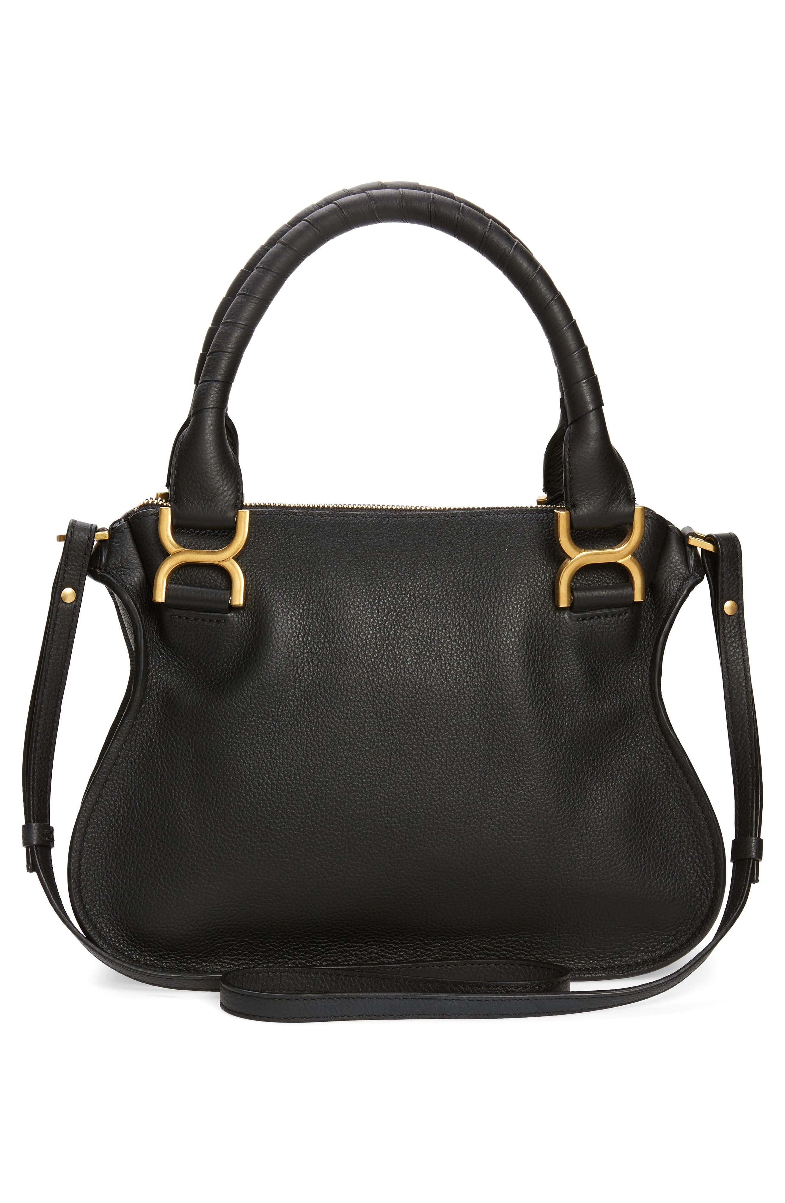 Chloé Small Marcie Leather Satchel, Alternate, color, Black