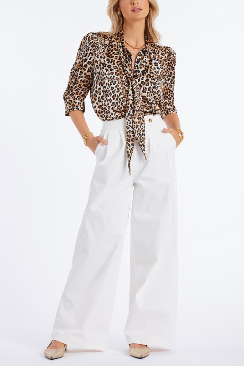 Remi Tie Neck Top, Alternate, color, Leo Print