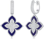 SUZY LEVIAN Pavé Cubic Zirconia Floral Drop Huggie Hoop Earrings