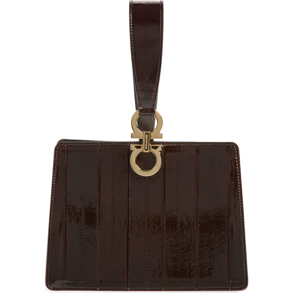 FERRAGAMO Double Gancio Eelskin Clutch in Brown Testa Di Moro at Nordstrom