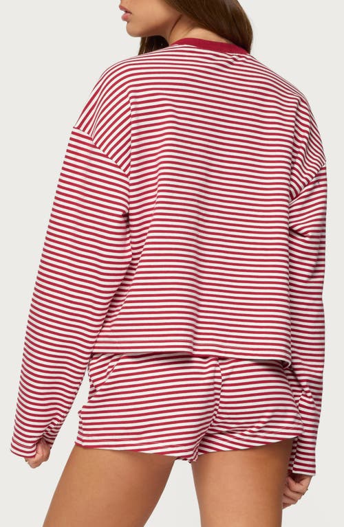 Edikted Janee Stripe Long Sleeve Cotton Ringer T-shirt In Red