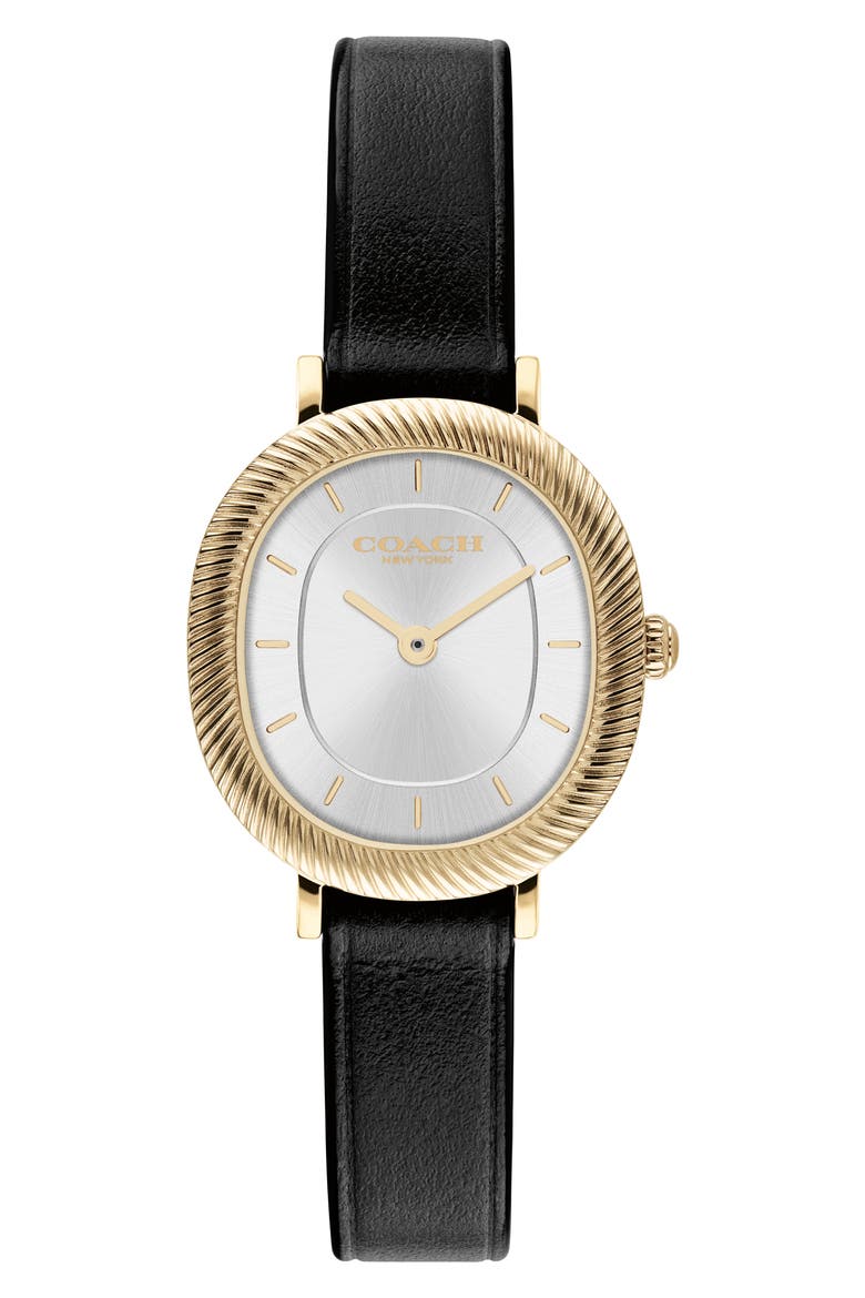 Harlow Quartz Leather Strap Watch, 23.8 mm x 26 mm, Main, color, SILVER WHITE/ BLACK
