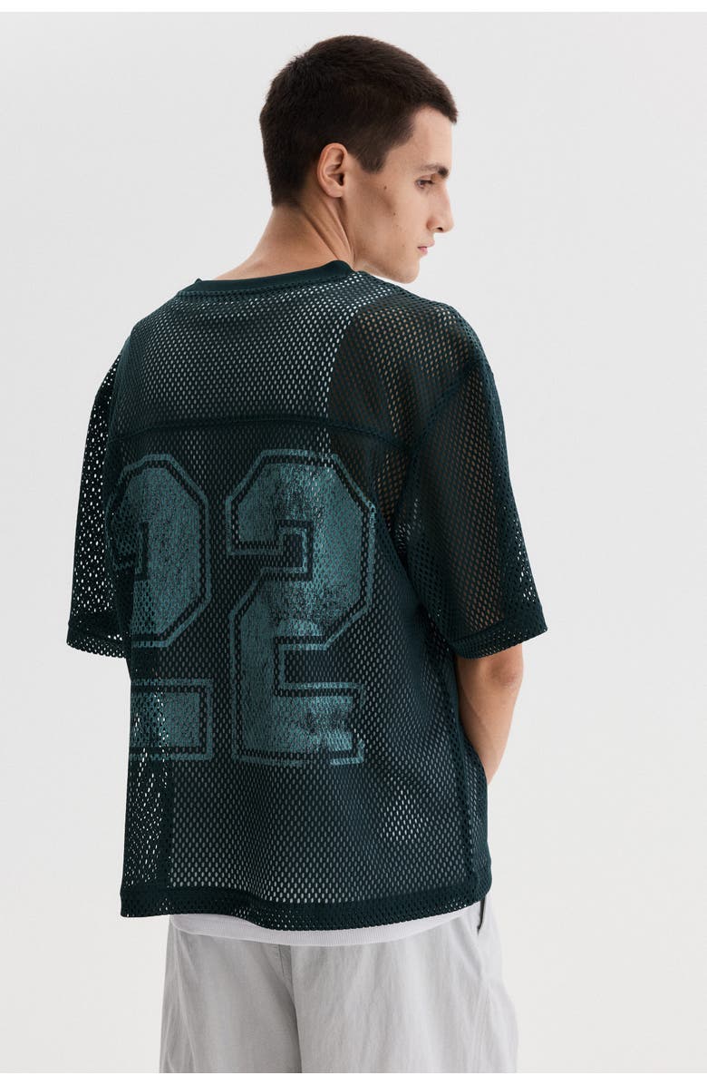 H&M Oversized Fit Printed Mesh T-shirt, Alternate, color, Dark Teal/22