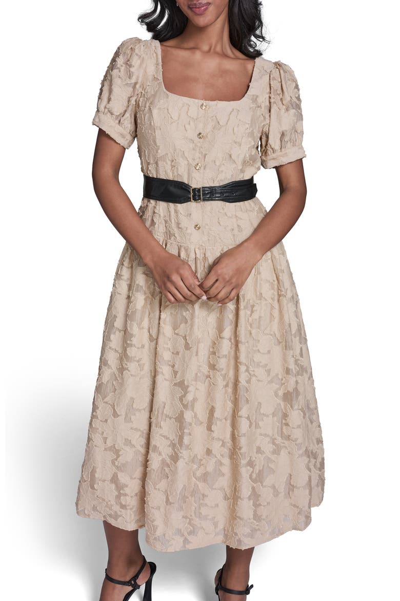Belted Lace Midi Dress, Alternate, color, FRENCH BEIGE