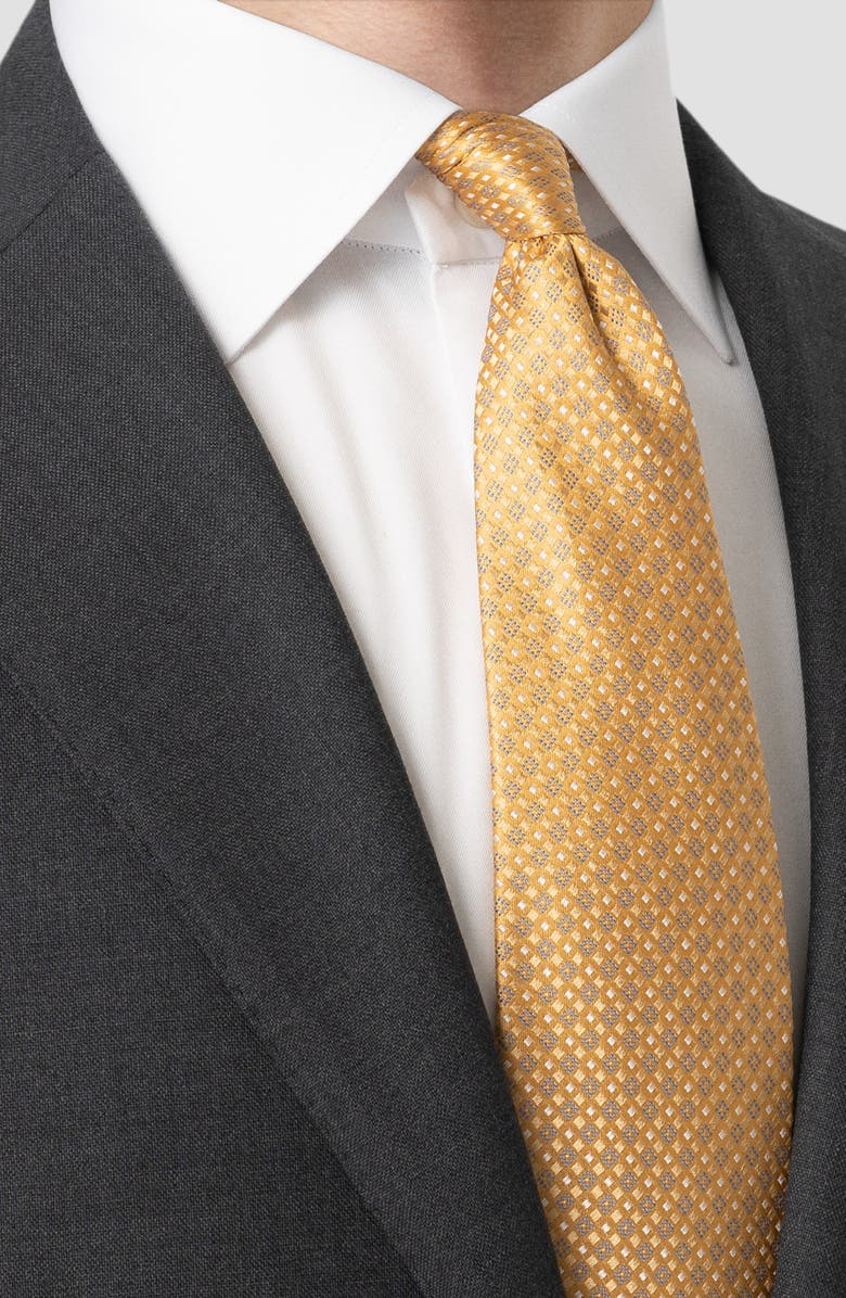 Eton Neat Geometric Pattern Silk Tie, Alternate, color, Light Yellow