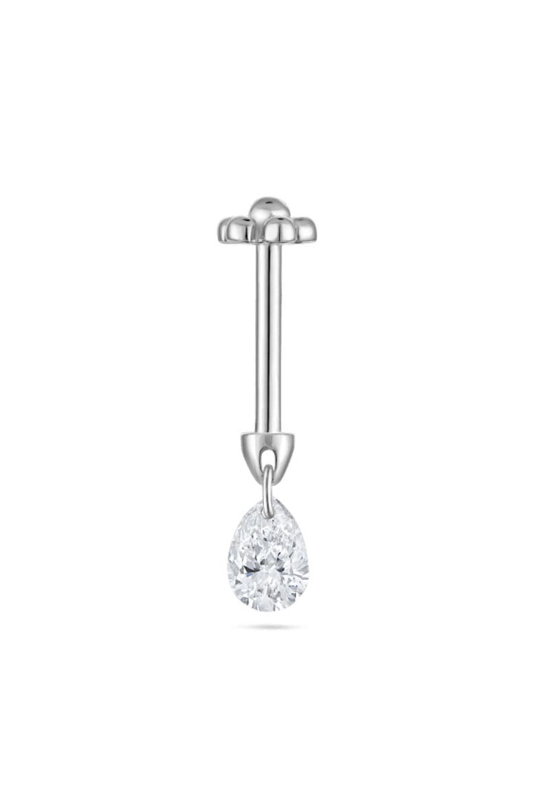 Single Floating Pear Diamond Charm Threaded Stud Earring, Alternate, color, WHITE GOLD