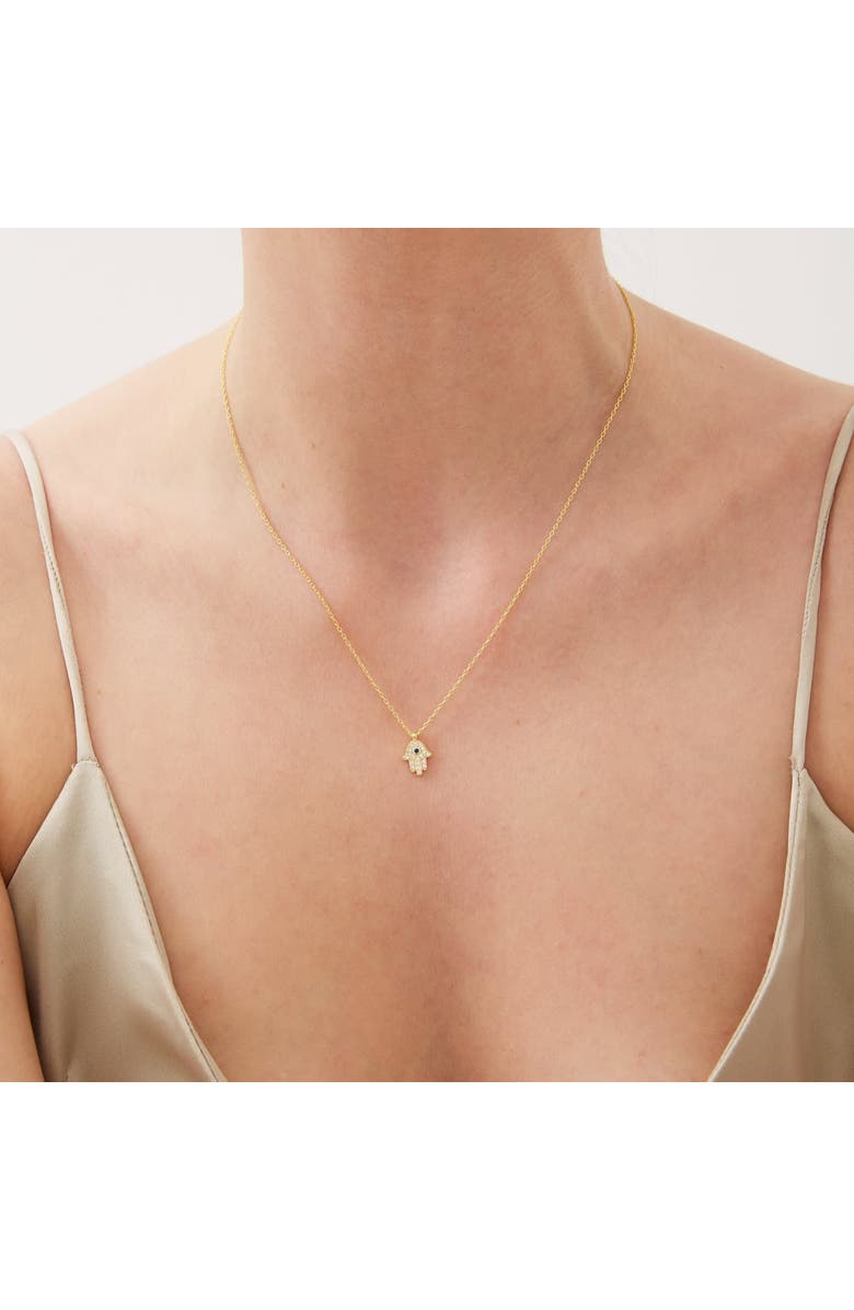 Spero London Hamsa Hand Necklace Sterling Silver With Blue Stone, Alternate, color, Gold