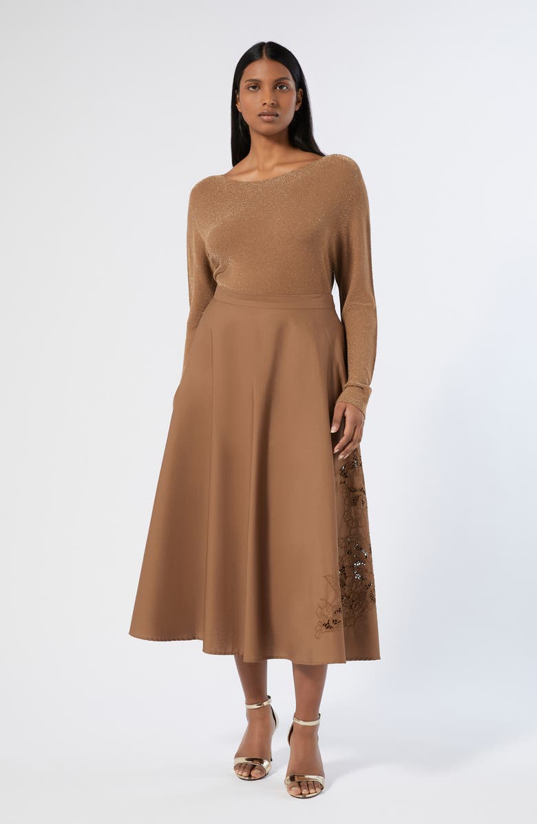 Marina Rinaldi Cremona Midi Skirt, Alternate, color, Hazelnut Brown