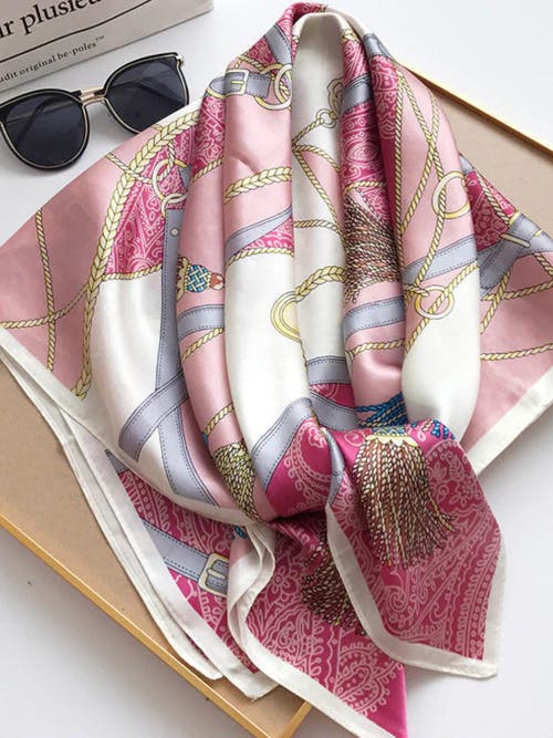 Silksilky 100% Mulberry Silk Printed Square Shawl Scarf 88*88cm In Pink