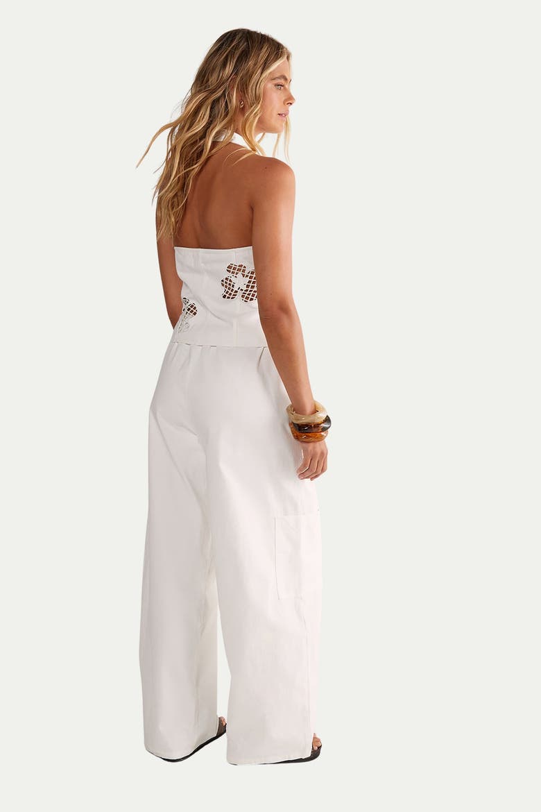 Floral Cutwork Cargo Pants Co-ord, Alternate, color, White