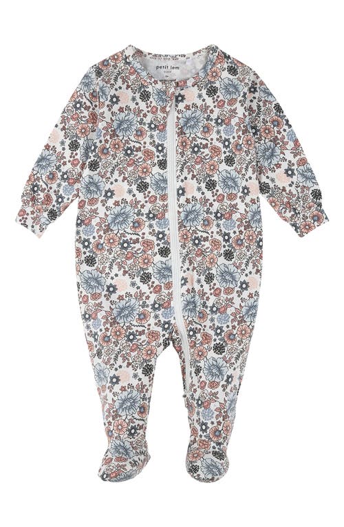 FIRSTS by Petit Lem Floral One Piece Cotton Blend Footie Pajamas in Off White  product