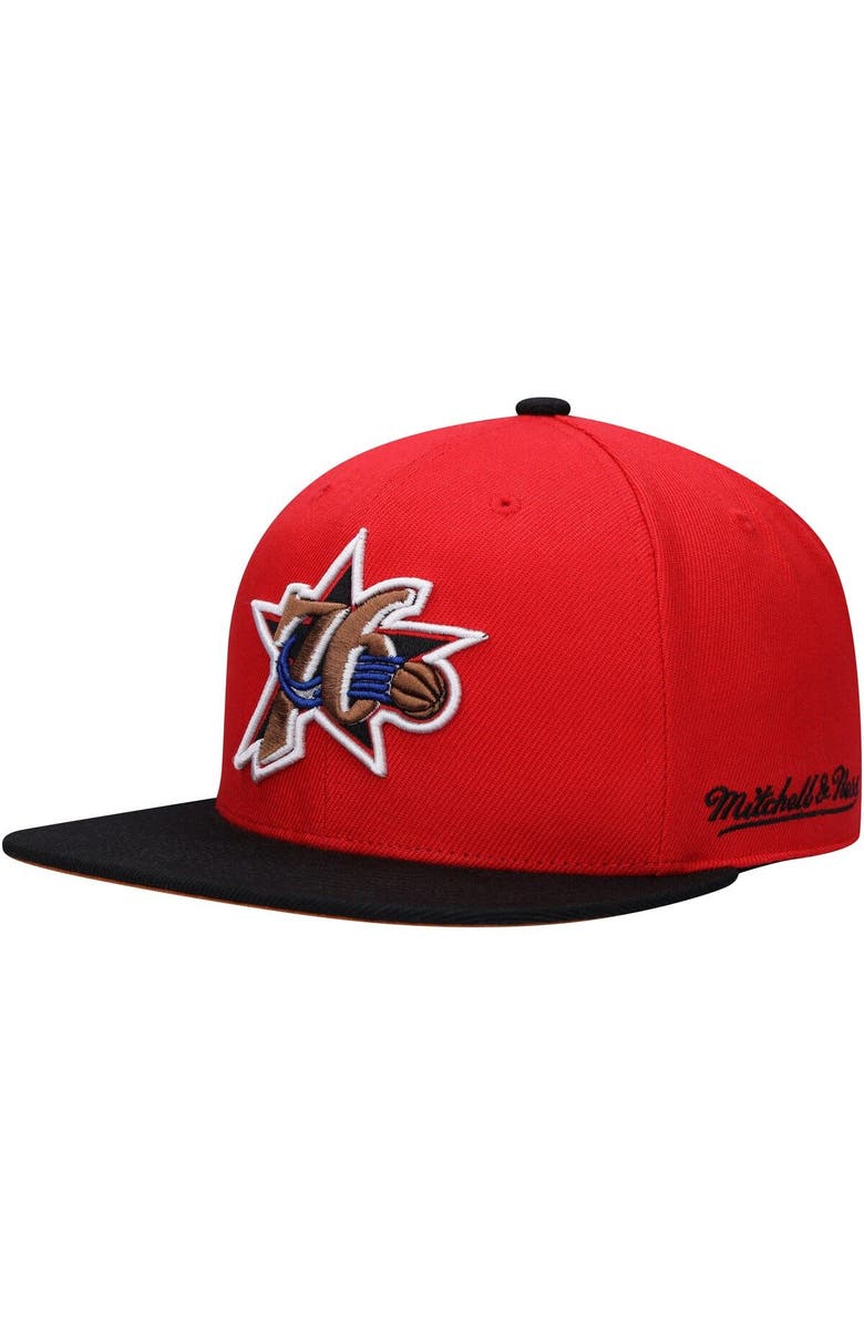 Mitchell & Ness Men's Mitchell & Ness Allen Iverson Red/Black Philadelphia 76ers Hardwood Classics Team Side Fitted Hat, Alternate, color, 
