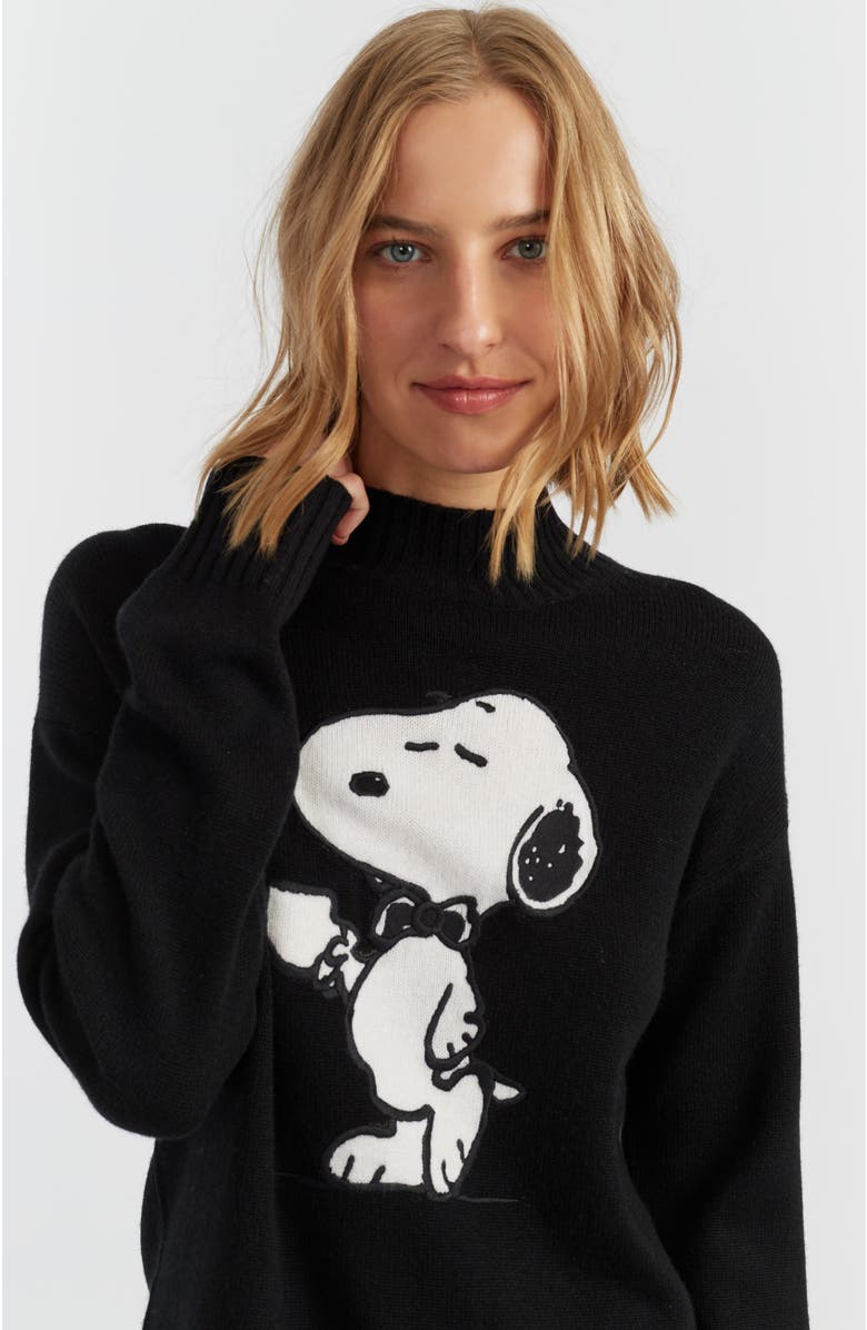 Chinti & Parker Wool-Cashmere Tea Time Snoopy Sweater, Alternate, color, Black